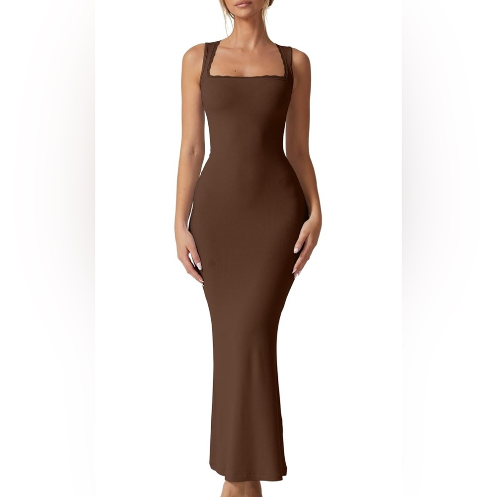 BROWN Woman’s Elegant RIBBED Brown Sleeveless Dress *NEW*